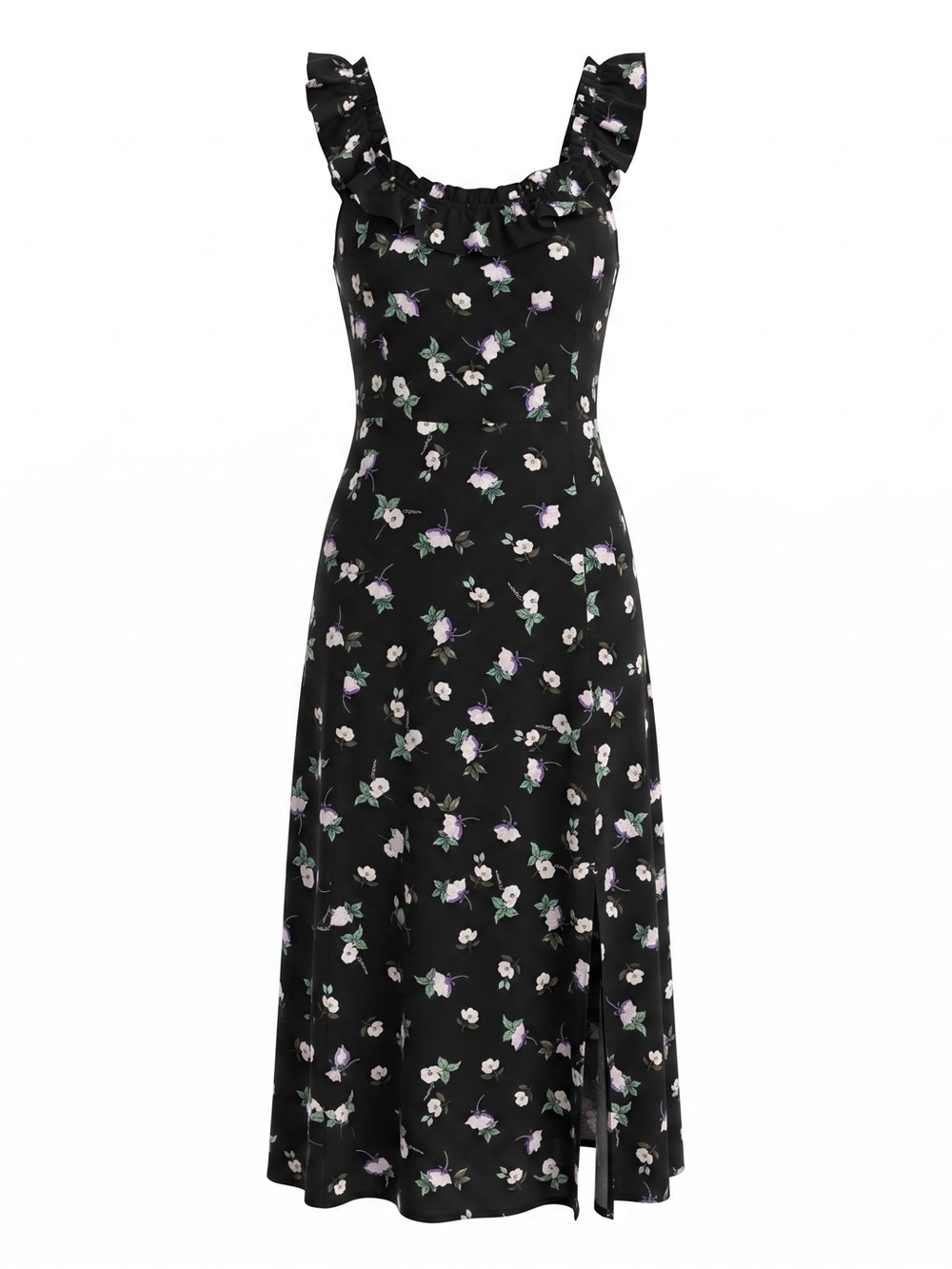 NWT LOFT Petites Floral Ruffle Midi Dress Side Slit Summer | 00P